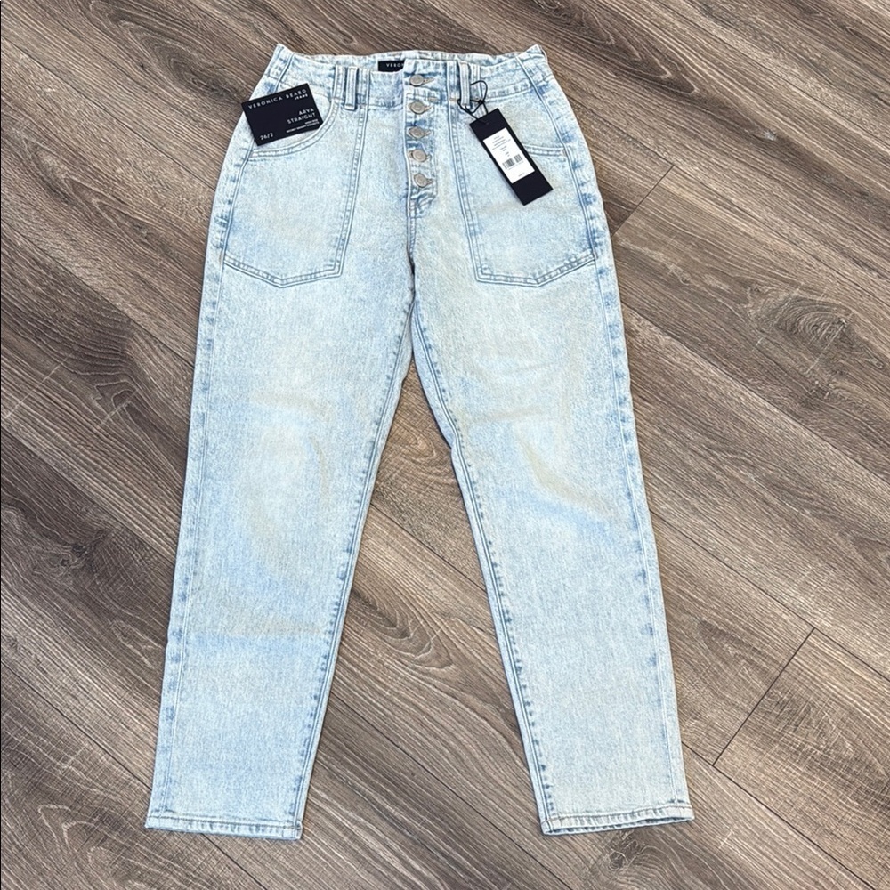 Veronica Beard Arya Straight Light Blue High Rise Secret Skinny Pockets 2/26